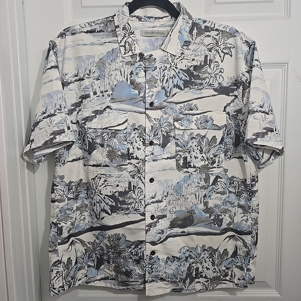 Outerknown Backyard Short Sleeve Button Up Flap Pocket Camp Shirt White Mens M
